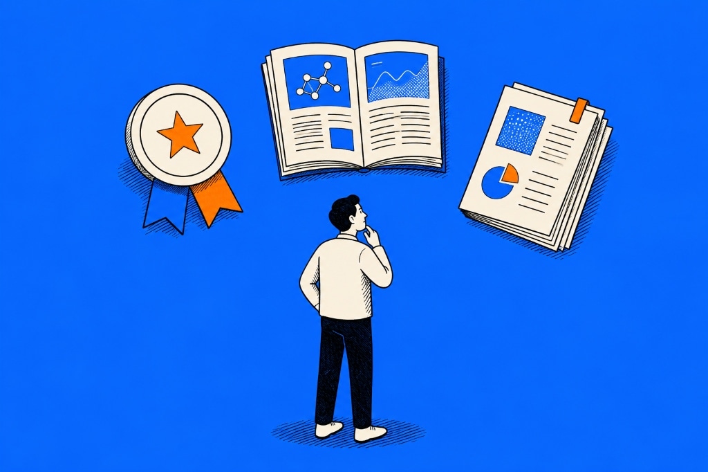 Illustration representing evidence pathways across awards, publications, and white papers